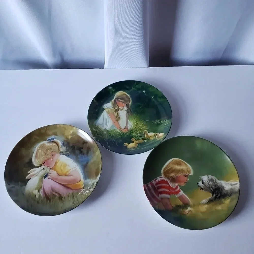 Vintage Donald Zolan plates set of 3 making a friends